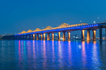 Night view of Dongho Bridge on Han River with Gangbyeon Expressway