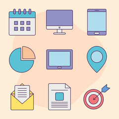 digital marketing icon set, flat style