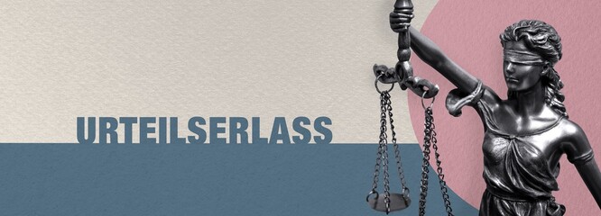 Urteilserlass. Close-up einer Justitia Statue. Symbol für Gerechtigkeit und Anwalt. Figur steht...