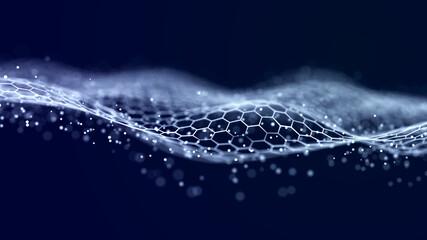 Network connection structure. Data transfer. Abstract background with interweaving of dots and lines. 3D rendering.