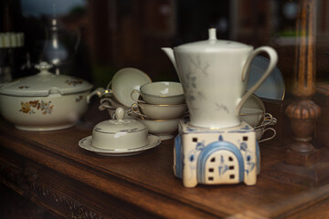 antique tea pot on wooden table