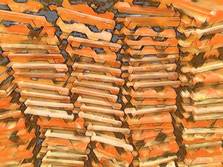 stack of traditional clay terracotta tiles patterns and 3D illustration designs