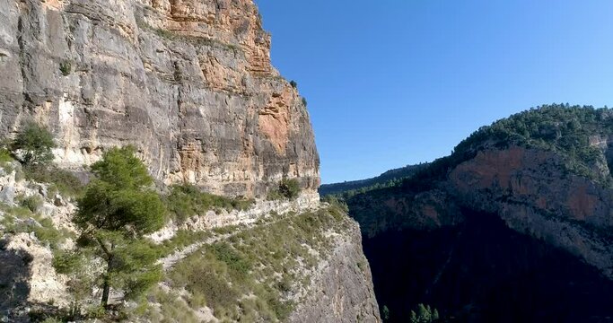 dron volando hacia adolescente andando por senda de monata&ntilde;a