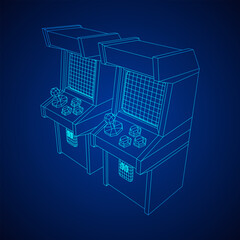 Arcade retro game machine. Wireframe low poly mesh vector illustration.