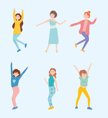 Fototapeta na wymiar happy girls dancing icon set, colorful design