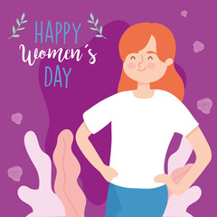 Happy womens day red hair girl cartoon vector design