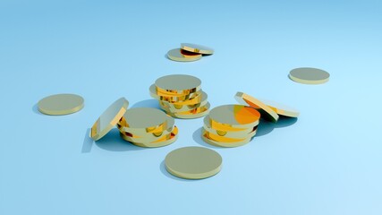 gold coins with sky blue background