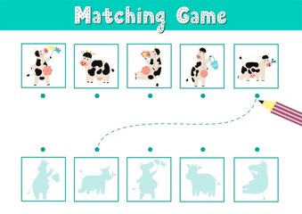 Find the correct shadow matching game with cute dinosaurs. Funny activity page for kids. Search the silhouette puzzle. Vector illustration