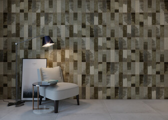Interior of an house with wall design, 3d render