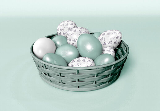 Colorful Easter Eggs on a Basket Mockup