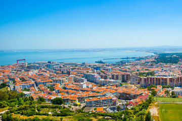 Lisbon, Portugal - 17 May 2016: Aerial view of Almada municipality, Lisbon, Portugal, 17 May 2016