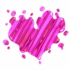 Liquid purple and pink sweet candy heart. Ink splatter with drops and splashes. Illustration for valentine's day, wedding, birthday.
