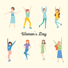 womens day design with icon set of happy womens, colorful design