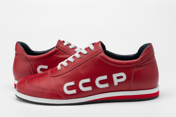 red shoes with the inscription of the USSR on a white background