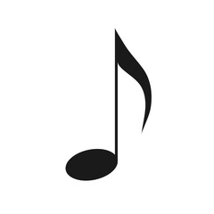 Eighth note, song, melody. Black note on a white background. Illustration