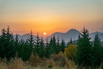 Sunset over the mountains of Leknes on the Lofoten islands