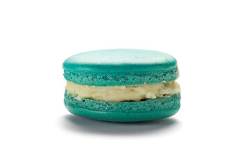 French macaron green cookie isolated on white