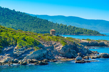 Fototapeta premium Beautiful Mediterranean landscape with Aegean sea and green hills