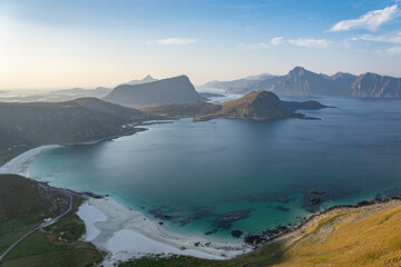 View to Haukland beach from a mountain