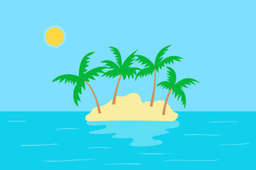 Fototapeta na wymiar Deserted tropical island cartoon with coconut trees, vector illustration