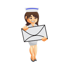 Nurse Woman hospital character clothes healthcare mascot Hold big Mail Message