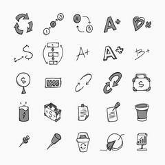 Business vector doodle icons set. Drawing sketch illustration hand drawn line eps10