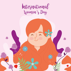 International womens day red hair girl cartoon vector design