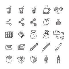 Business vector doodle icons set. Drawing sketch illustration hand drawn line eps10