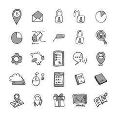 Business vector doodle icons set. Drawing sketch illustration hand drawn line eps10