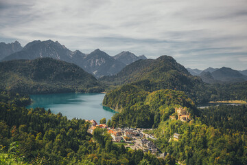 Fototapeta premium Hohenschwangau Castle Schloss Hohenschwangau . 19th-century palace. Summer day. Hohenschwangau. Germany