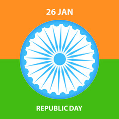 January 26 Creative Indian flag with Ashoka wheel. Happy Republic Day Celebration Poster, Banner or Flyer Design.