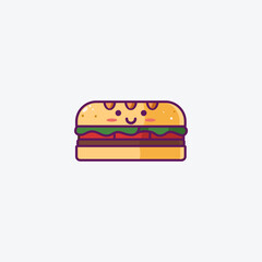 Illustration of Cute Sub Sandwich Icon - Smiley Emoji Icon Set, Vector Cartoon Illustration.