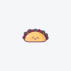 Illustration of Cute Taco Icon - Smiley Emoji Icon Set, Vector Cartoon Illustration.