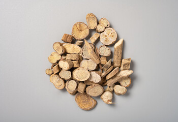 top view herb Jishiteng or Paederiae Scandentis Herba et Radix or Chinese Fevervine Herb and Root