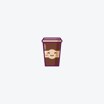 Illustration of Cute Coffee Cup Icon - Smiley Emoji Icon Set, Vector Cartoon Illustration.