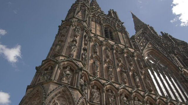 Lichfield Cathedral on sunny day in summer, Lichfield, Staffordshire, England, United Kingdom, Europe