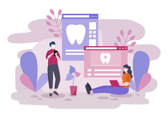 Dental Office Flat Color Illustration. Hospital interior with Workplace, Equipment, Instruments, Consultation, Treatment and Diagnosis