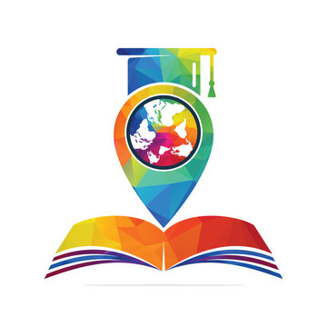 World Education Gps Vector Logo Design. Globe With Gradation Cap And Book Icon Design.