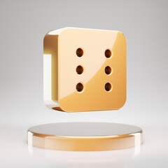 Dice Six icon. Yellow Gold Dice Six symbol on golden podium.