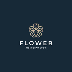 Creative monogram flower logo vector template line art illustration