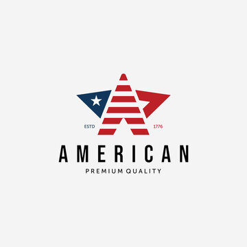American Star Logo Vector, Army USA Illustration Design, Red and Blue Concept, United States Strip Vintage