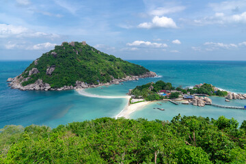 View point from top of mountain see the beach, sea and nature of NangYuan island, place for tourist destination at Suratthani, Thailand 