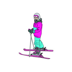 Freehand illustration of a skier, athlete isolated on a white background. Winter sport vector illustration for printing print, logo, icon, print, kids books, coloring pages