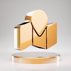 Map Marked icon. Yellow Gold Map Marked symbol on golden podium.