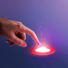 Closeup hand clicking love social media reaction