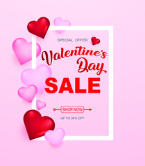 Valentines day sale background with heart. Vector illustration. Wallpaper, flyers, invitation, posters, brochure, banners