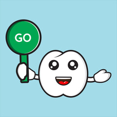 Obraz premium cute mascot character with go sign, tooth character eps 10 vector on white background