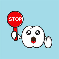 cute mascot character with stop sign, tooth eps 10 vector character on white background
