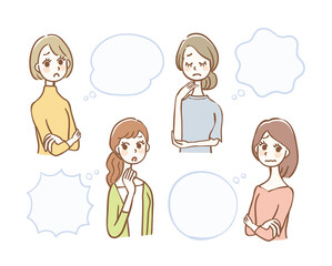 悩む女性とフキダシのセット