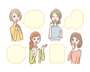 会話する女性とフキダシのセット